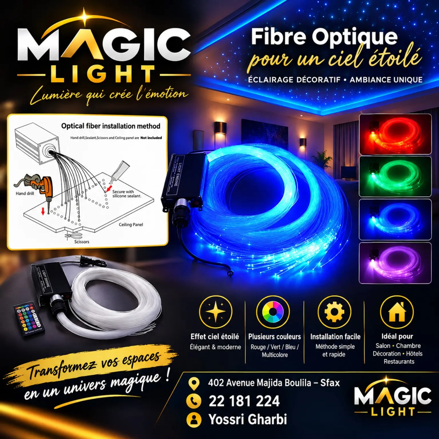 Kit fibre optique ciel étoilé